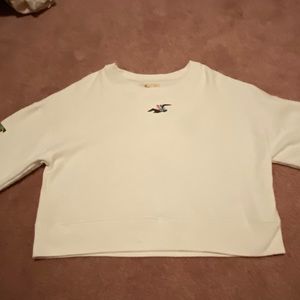 Hollister White Cropped Sweatshirt Size S